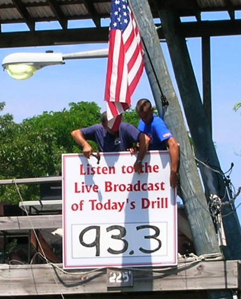 The drill was broadcast on low powered FM radio on 93.3.  Also, it was &quot;streamlined&quot; on the web @  http://www.nysdrillteams.com/radio/riverhead09.htm